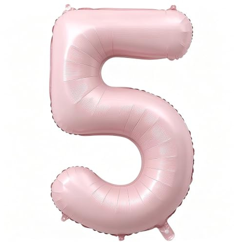 Luftballon Zahl 5 Babyrosa, Helium Folienballon 5 Geburtstag Ballon Number für 5 Geburtstagsdeko 40 Zoll, 100CM Babyrosa Zahlenballon 5