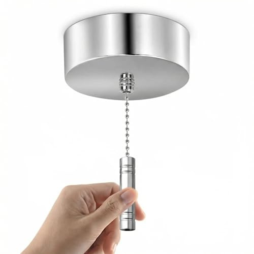 Bathroom Light Pull Cord with Chrome Finish – Pull Cord Light Switch Bathroom Ceiling Accessory, Durable Metal & Plastic Cylinder Switch, 150cm for Wet Rooms & Elderly Safety
