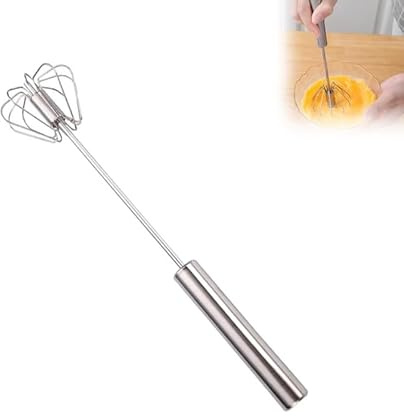Stainless Steel Whisk, Egg Whisk Hand Push Rotary Blender, Manual Mixer Stirrer Kitchen Tool for Blending, Whisking, Beating, Stirring (1PCS)