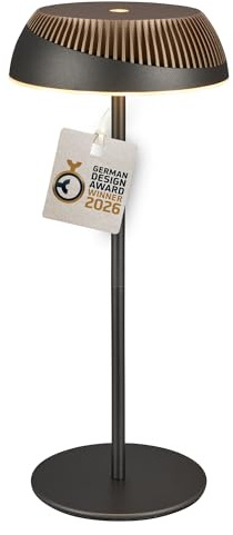 BRILONER - Alusta LED Tischlampe kabellos IP44 mit Touch, dimmbar, warmweißes Licht, Tischlampe Akku, Nachttischlampe, Leselampe, German Design Award Winner 2026, 14x32 cm, Anthrazit-Bronze metallic