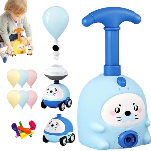 Balloon Launcher Toy Set, Animal Balloon Car Toy Pump Set with 2 Cars, Kids Air Inertial Powered Car Toys, Educational and Racer Vehicle Toy Gift for Boys Girls Ages 3-8 (Blue)
