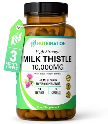 Milk Thistle High Strength 10000mg | Market-Leading Silymarin 400mg per Capsule | 90-Day Supply | Milk Thistle Capsules (Not Tablets) with Black Pepper | Food Supplement | Lab Tested