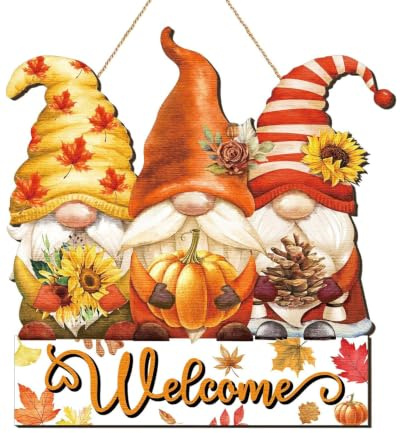 KACZUS Decorazioni Autunnali in Legno per Porta, Benvenuto e Ciao Autunno, Cartello Decorativo 20x15,5 cm Stampato su Entrambi i Lati per Porta, Finestra, Parete, Festa del Ringraziamento