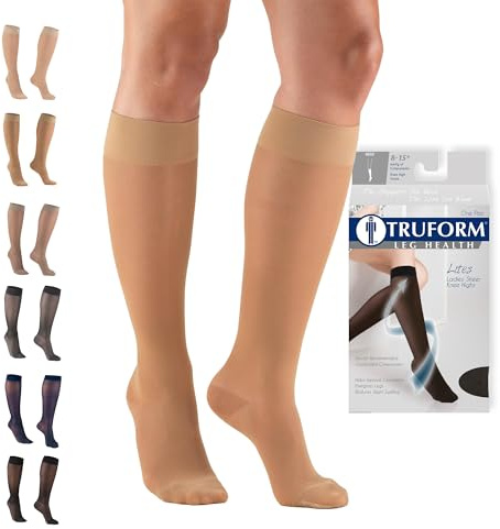 Truform Sheer Compression Stockings, 8-15 mmHg, Women's Knee High Length, 20 Denier, Beige, Large