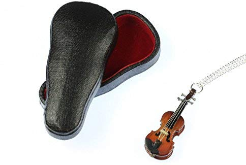 Miniblings Geigen Violine Holz Halskette - Handmade Modeschmuck I Kette mit Anhänger Länge: 60cm - Miniatur +Box Musik