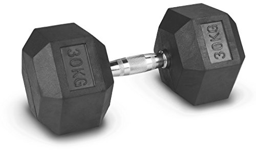 Lex Quinta Hex Hantel - 1x Hexagon Dumbbell - 2.5 bis 40.0kg - Kurzhantel gummiert - verchromter Stahl und Gummi