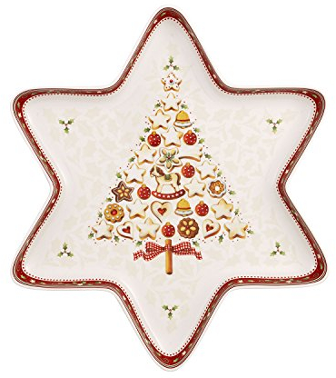 Villeroy & Boch Winter Bakery Delight Große Schale in Stern-Form, Premium Porzellan, Weiß/Rot/Beige