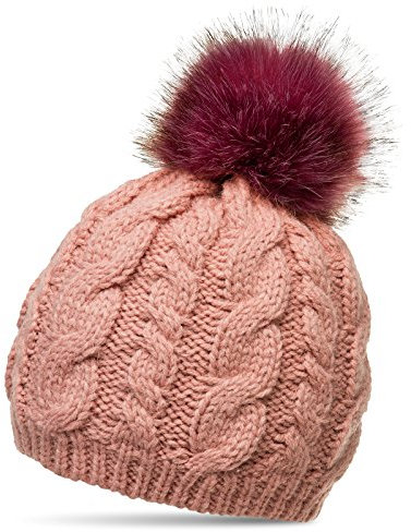Caspar MU176 Damen Winter Mütze Strickmütze Bommelmütze mit großem Kunstfell Bommel, Farbe:rosa, Größe:One Size