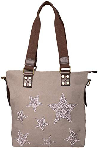 FASHION YOU WANT Handtasche Sternchen Henkeltasche mit einem Stern aus Nieten und vielen Strasssteinchen (grau)