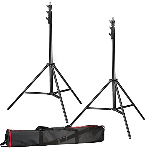 Bresser BR TP280 Pro 1 Set de 2 Trípodes de Iluminación 280 cm con Bolsa | Dos soportes plegables de aluminio, recubrimiento negro en polvo, uniones metálicas, plegado 98 cm, bolsa para 3 trípodes