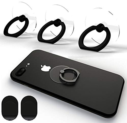 Attom Tech Transparent Phone Ring Holder Grip Tomorotec 360 Degree Free Rotation, Clear Cell Phone Finger Ring Kick-Stand Compatible with iPhone 14 13 12 X Plus, Galaxy S23 S22 Edge (Black)