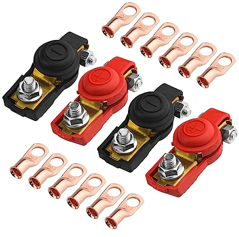 WMYCONGCONG 4 Pack Autobatterieklemmen, Steckverbinder, Batteriekabelklemme, Pluspol, Minuspol, Autobatteriekabelklemme, oberer Pfosten mit Kupferringklemme für Auto, Transporter, Karren