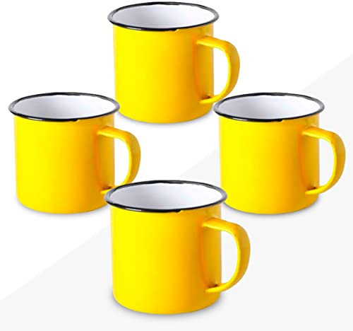 FUN FAN LINE – Set Tasses Vintage, Tasse Retro, Mug Old School, métallique, dans une boîte cadeau (Couleurs varièes) (Jaune, 4 Tasses)