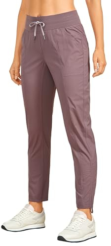 CRZ YOGA Damen Jogginghose 69cm - Mid Taille Sporthose Kordelzug Freizeithose Cargo Pants Jogger Hose mit Taschen Malve 44