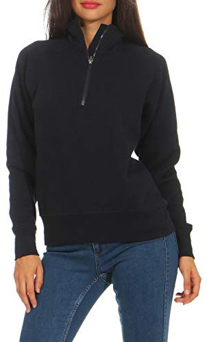 Mivaro Damen Sweat Troyer Dunkelblau in Größe S - Pullover mit Zipper und Kragen - innen mit flauschigem Fleecefutter - Damenpulli für Herbst, Frühling oder kühlere Sommernächte