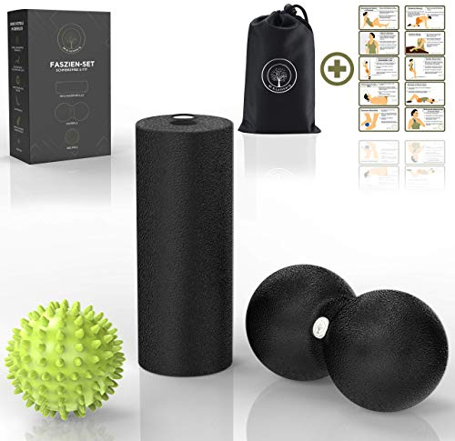 M.S.Lemberg® Faszien Massage Set - Mini Faszienrolle klein, Igelball, Duoball für Nacken, Rücken, Wirbelsäule, Schulter, Hand & Fuß - Massageball mit Noppen Rolle Fascia Peanut Ball Foam Roller