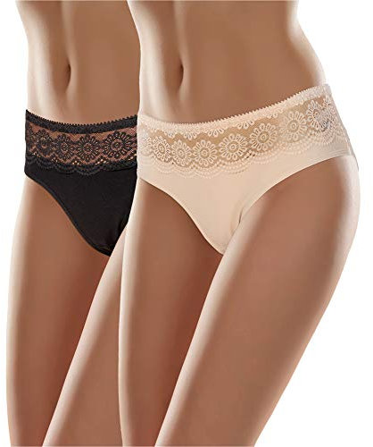 Merry Style Damen Slip MSGAB21 ((2Pack) Schwarz/Beige, 38 (Herstellergröße: M))