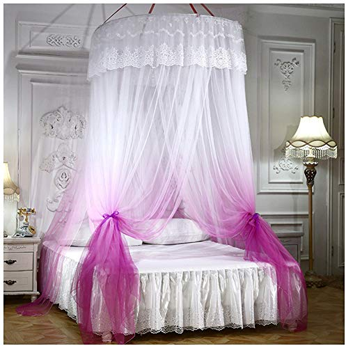YOUCAI Große Romantische Farbverlauf Kuppel Moskitonetz Vorhang Prinzessin Bett Baldachin Spitze Runde Betthimmel für Kinder Erwachsene Fliegen und Insekten-Schutz und Dekoration(Höhe :2.7M) Rose
