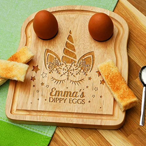 Personalised Engraved UNICORN Fairy Dippy Egg Toast Board for Kids Gift