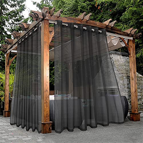 Bonzer Waterproof Curtains for Indoor Outdoor Sheer Curtains for Patio with Eyelet Wide Voile Curtains for Living Room Bedroom Porch Pergola Cabana, 100 x 84 Inch, Grey