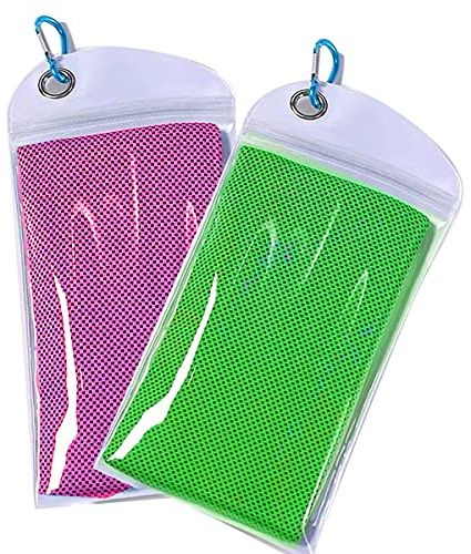 2 Pack Kühlhandtuch, 90 x 30cm Cooling Towel Cool Towel Set Kühlendes Microfaser Handtuch Kühltuch Set Bambus Kühltuch für Golf Fitness Laufen Sport-Rot&Grün