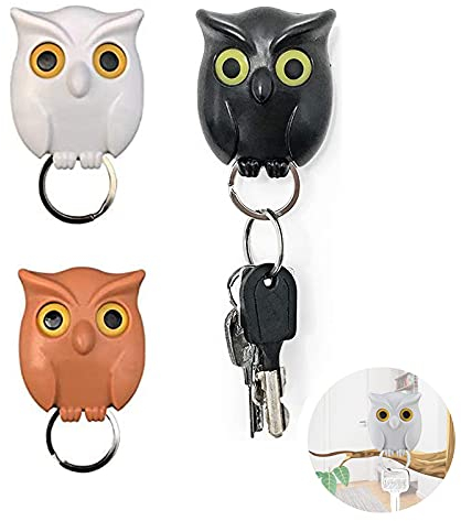 Exbrith 3 Stück Key Hooks, Kein Lochpunschhaken, Eule Magnetischer Schlüsselhalter, Offenem und Geschlossenem Augen-Design, Schlüsselanhänger Aufhängen, für Zuhause, Büro, Dekorations Geschenke