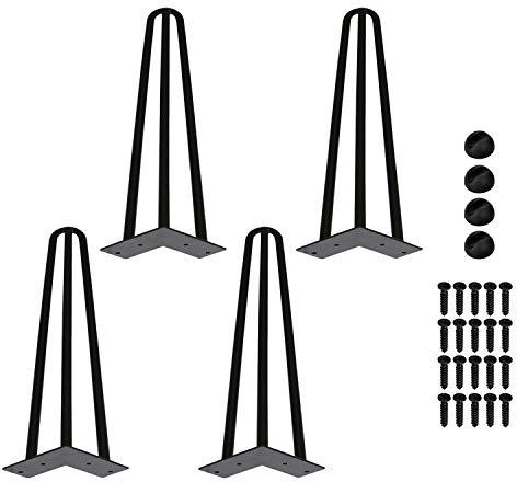 Einfeben 3 Stange Haarnadel Tischbein 4X Hairpin Leg, Möbelbein Haarnadelbeine aus Metall Tischzubehör, DIY Stahl Möbel Tischkufen Esstisch Mit Bodenschoner und Schreibtisch für Esstisch Couchtisch