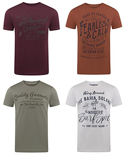 riverso Herren T-Shirt Rundhals RIVLeon 4er Pack O-Neck Kurzarm Print Tee Shirt 100% Baumwolle Regular Fit Grün Blau Weiß Grau Rot Orange 5XL, Größe:5XL, Farbe:Farbmix 24