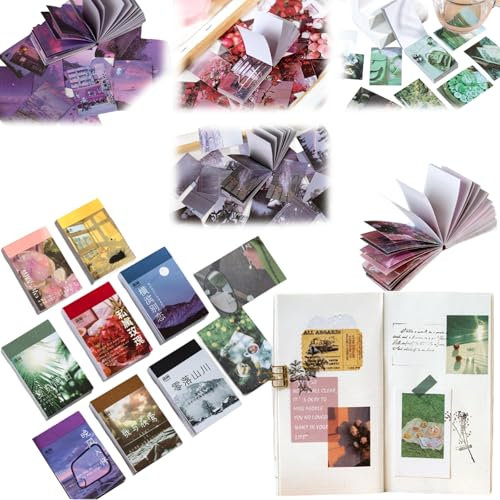 BetterJonny 400pcs Washi Paper Stickers Set, 8 Styles Vintage Aesthetic Stickers Decorative Scrapbook Stickers for Journaling Scrapbooking