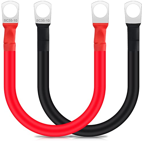 JatilEr 2 cables de batería M10 de 30 cm, cable de batería de 12 V, cable de batería de 35 mm², cobre, cable de tierra, cable de batería de motocicleta con 2 ojales, para motocicleta, batería solar de
