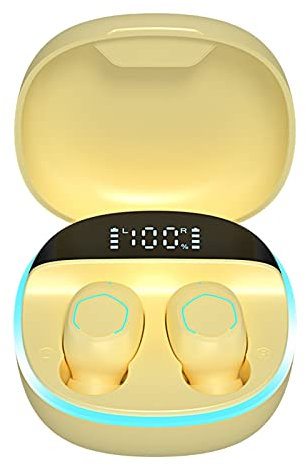Calager Wireless Earbud Long Standby Time Automatic Pairing LED Digital Display -compatible5.2 Lossless Sports Earphone for Listening To Music Yellow