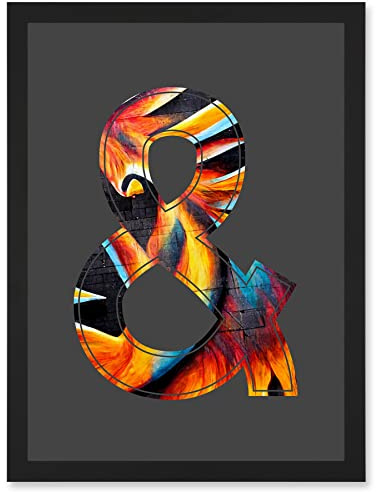 Wee Blue Coo Symbol & And Ampersand Sign Golden Bird Decorative Graffiti Mural Alphabet Initial Stencil Artwork Framed Wall Art Print A4