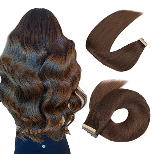 HotLulana Tape Extensions Echthaar Dunkel Braun Extensions Echthaar 14zoll/35cm 40g Remy 100% Natürliche Tape in Extensions Echthaar Human Hair 20pcs Invisible Echthaar Extensions Tape #2.