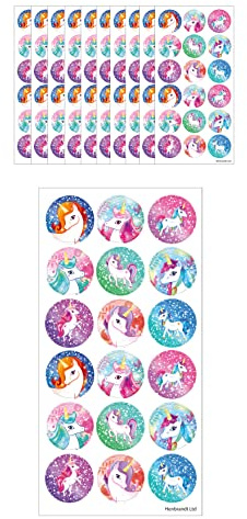 HENBRANDT Large Unicorn Stickers 180 Assorted Unicorn Stickers Teachers School Reward Arts and Crafts for Kids Birthday Party Bag Favours Loot Bag Fillers Lucky Dip Favours for Girls and Boys