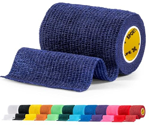 SPORTTAPE Self-Adhesive Cohesive Bandage, 7.5cm x 4.5m, Navy - Single Roll | Compression & Vet Wrap for Dogs, Horses, Sports Stretch Tape for Football, Ankles, Joints, Fingers, Wrists & Sock Tape