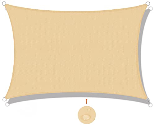 SUNNY GUARD Toldo Vela de Sombra Impermeable 5x6m Rectangular a Prueba de Viento protección UV para Patio,Jardín, Exteriores, Terraza, Color Arena