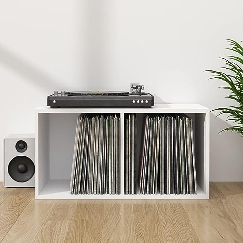 ZEYUAN Vinyl Storage Box White 71x34x36 cm Engineered Wood,Black Vinyl Record Storage Box