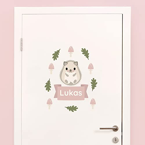 Klebekerlchen® Türaufkleber personalisiert mit Name – Wandtattoo Kinderzimmer & Babyzimmer deko – selbstklebende Wandsticker - Igel