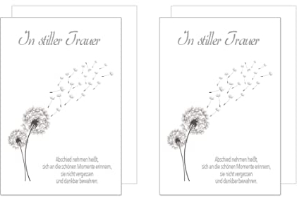 Edition Seidel 2 Premium Trauerkarten mit Silberprägung und Umschlag. Beileidskarte Karte mit Spruch Pusteblume in stiller Trauer herzliches Beileid Abschied Teilnahme Mitgefühl (T882)