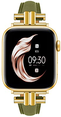 Juntan Leder Slim Band Kompatibel für Apple Watch 38mm 40mm 41mm, Echtes Grün Leder I-Shape Strap Ersatz Armband mit Edelstahl Schnalle für iWatch Frauen Bands Serie 9 8 7 6 5 4 3 2 1 SE