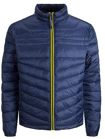 JACK & JONES Mens Puffer Jacket Full Zip Long Sleeve Quilted Padded Puffer Jacket for Men, Navy Blazer Colour, Size- S
