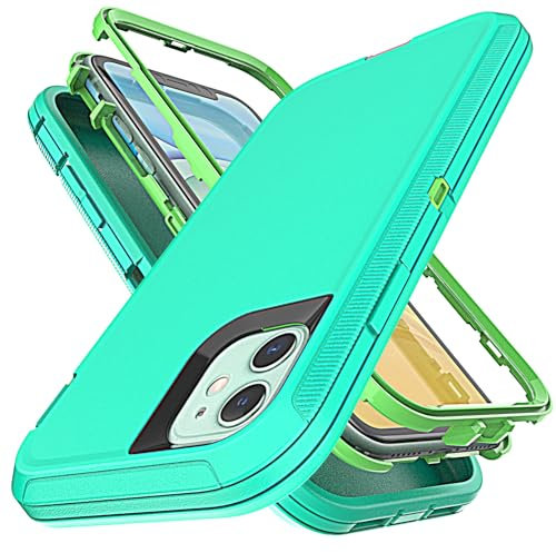 YmhxcY for iPhone 12 and iPhone 12 Pro Case [No Screen Protector] Shockproof Dropproof Dust-Proof Drop Proof 3-Layer Durable Phone Case Cover for iPhone 12/12 Pro 6.1-Aqua Blue/Lime Green