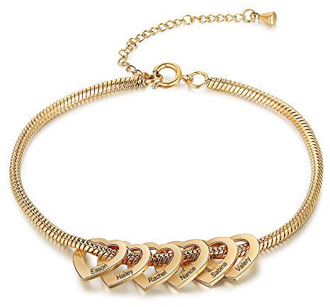Glooraca Personalisierte Armbänder - Verstellbare Kette Silber Gold Mit Initialen Herznamen Personalisiert für Frauen Teen Mädchen 2-5 Liebe Herz Charm Gravierte Benutzerdefinierte Namensarmbänder
