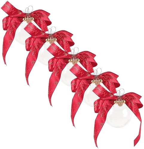 EXCEART 5 Stück Weihnachtskugel zum Befüllen Transparent Weihnachtsbaumkugeln Durchsichtige Christbaumkugeln mit Schleife 8cm Weihnachtsbaumschmuck Christbaumschmuck Süßigkeit Schachteln Rot