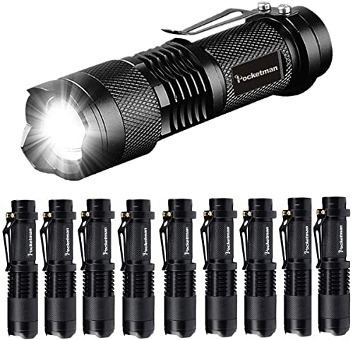 POCKETMAN Mini Taschenlampe High Lumen Tragbare Mini LED Einstellbarer Fokus Zoomable Taschenlampe für Beleuchtung (10 Packungen)