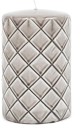 Riviera Maison Stumpfe Kerze beige, Karo-Druck, 88-92 Brenndauer, Kerze in Zylinderform - Pillar Candle Padded (ØxH) 9,5x15 - Paraffin