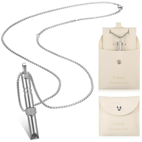 Fiada Edelstahl Halskette für Achtsame Atmung - Tragbare Schmucktasche für Tiefe Atemübung, Entspannung und Meditation (Lebendiger Stil)