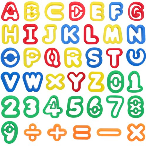 SUNNYCLUE 41-teiliges Polymerton Ausstechformen-Set, 26 Alphabet-Ausstechformen, bunt, Kunststoff, Buchstaben, Fondant, Zahlen, Modelliermasse, Sugarcraft, Kekse, Gebäck, Plunger