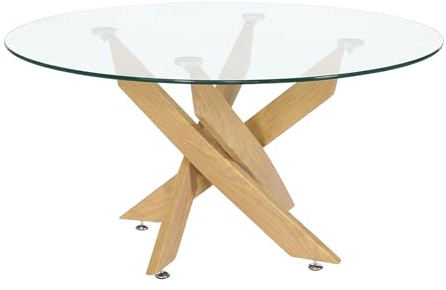 Homely - Mesa de Centro Dalila Wood | Cristal Redondo | Diseño Moderno | Salón, Comedor, despacho, Dormitorio | 80 cm de diámetro | 80x80x40 cm | Original Base metálica Color Madera