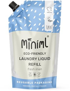 Miniml Eco Laundry Liquid Washing Detergent 1L Refill - Natural Non Bio Fresh Linen Scented Clothes for Machine Wash or Delicate Hand Cleaning - 100% Vegan & Cruelty Free (33 Washes)